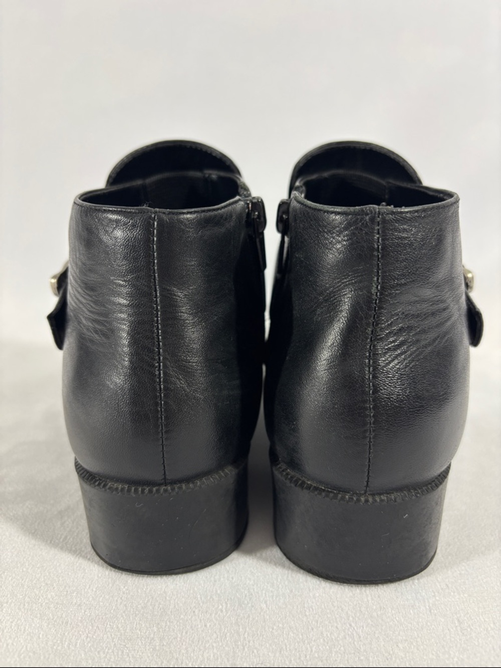 Black Leather Ankle Boots with Silver Buckle 8 1/2M ** - Picture 5 of 10